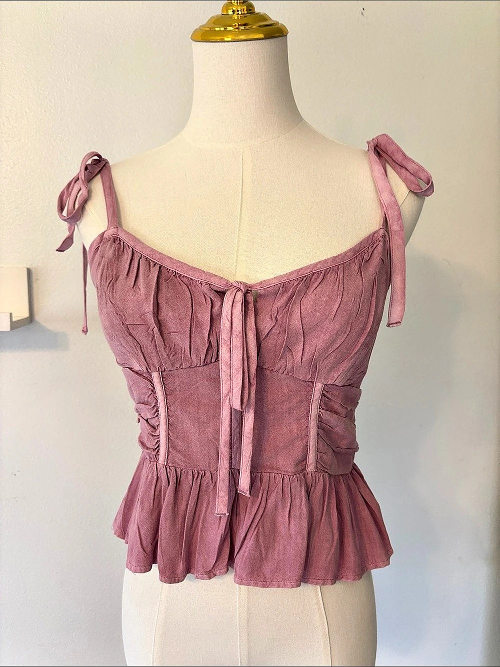 American Eagle Pink Tie-Shoulder Peplum Top Size XS Like New